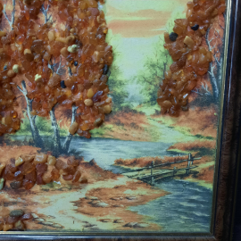 Картина с янтарём "Осенний лес", размер полотна 14.5х20.5 см. . Картинка 3